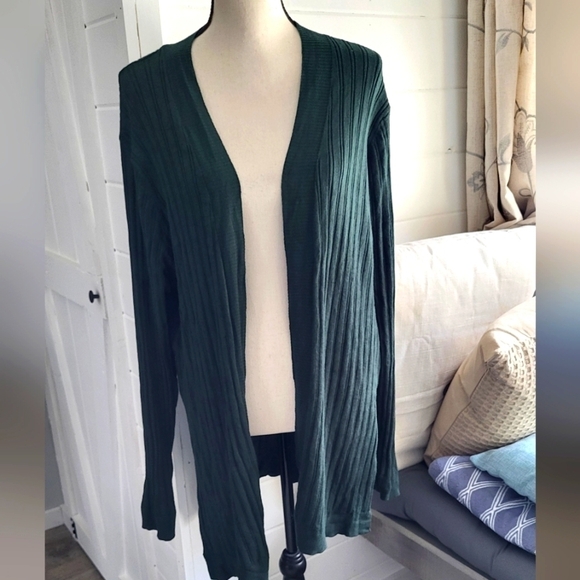 I Knit Ribbed Longline Hunter Green Sweater Size 3X - Picture 1 of 8